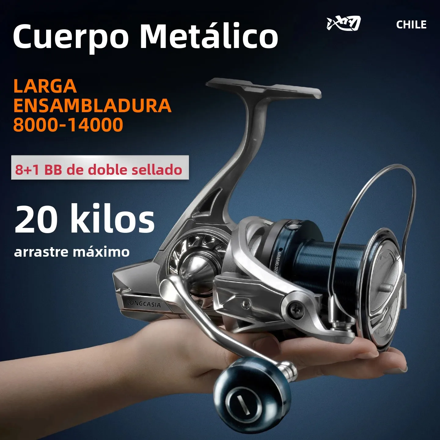 Carrete giratorio BB de doble sellado para niños LONGCAST 8000-14000 8 + 1, arrastre máximo de 20KG, carrete de pesca con cuerpo de Metal, colocación de línea uniforme