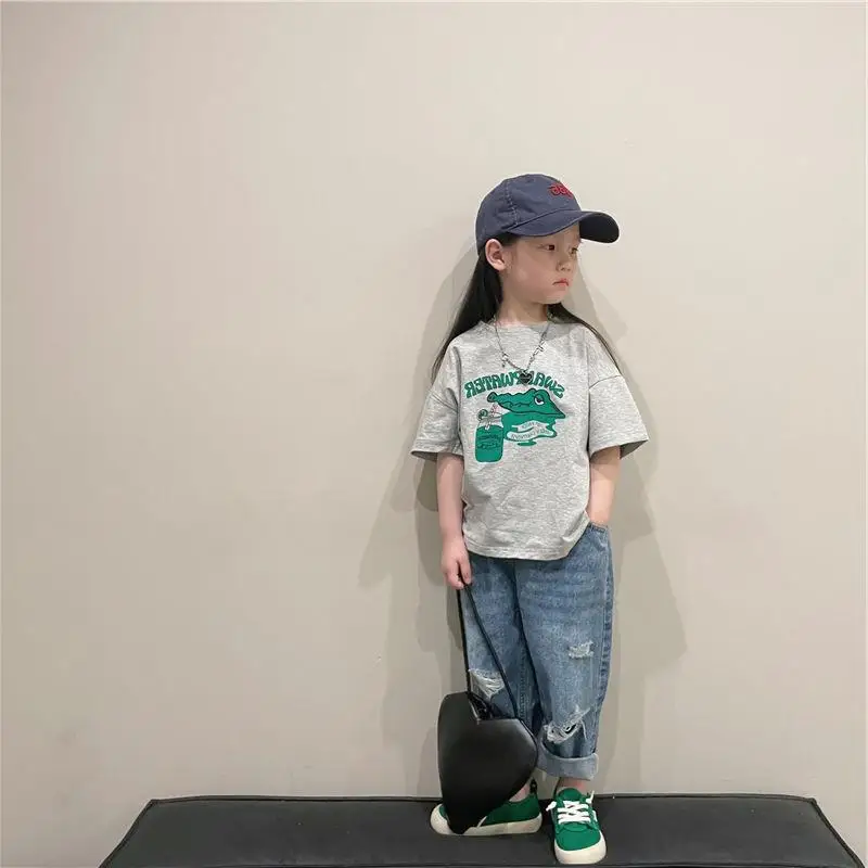 Korean Style Spring Autumn Baby Boys Girls Jeans Denim Torn Pants Loose Trousers Sweatpants Kids Clothes