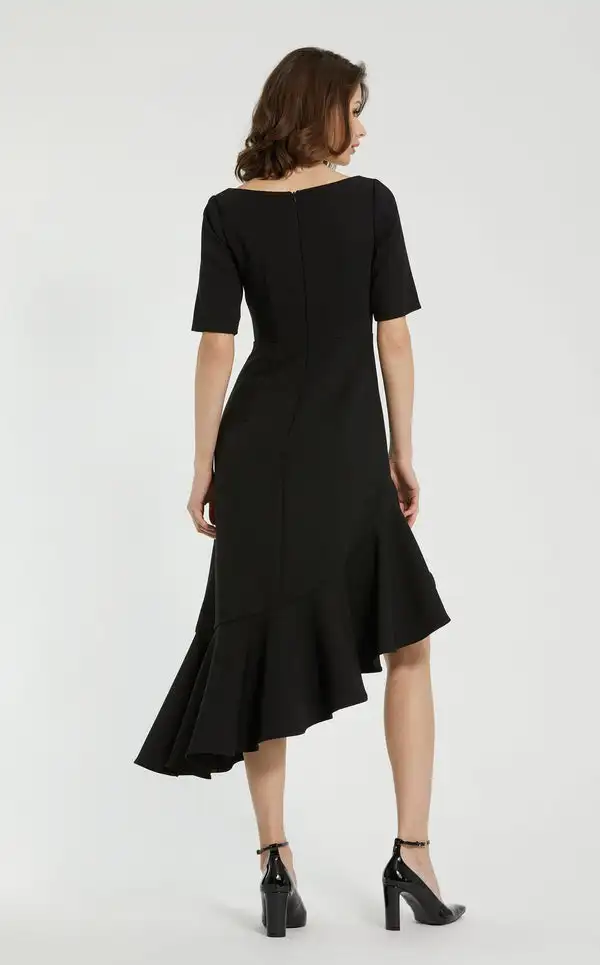 Customized Simple Jersey Ruched Asymmetrical Square Neck Midi Dresses Bespoke Occasion Dresses Sizes Available Matching Elegant