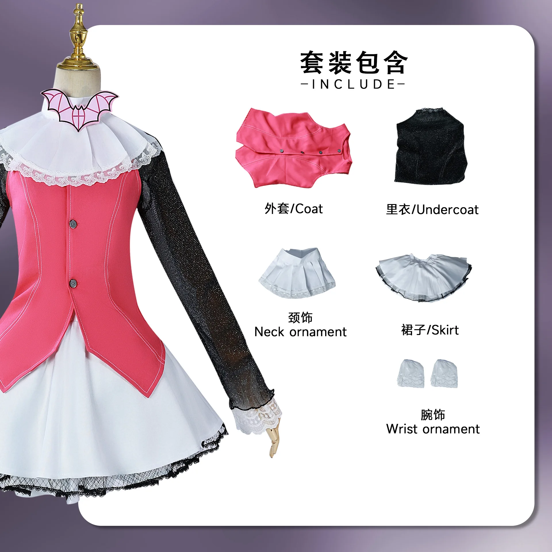 Draculaura Cosplay Costume Anime Monster Fantasy High Role Play Pink Dress Suit Adult Women Halloween Carnival Party Uniform Set