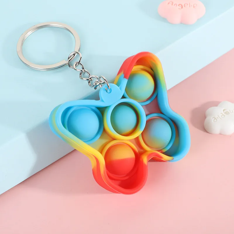 Push Pops Mini Keychain Dinosaur Fidget Toy for Autism Adhd Anxiety Anti Stress Relief Sensory Push Its Bubble Rainbow Toys