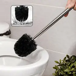 Cepillo de acero inoxidable para limpieza de baño, soporte de cabeza negra para WC, cepillo sanitario de repuesto para accesorios de baño