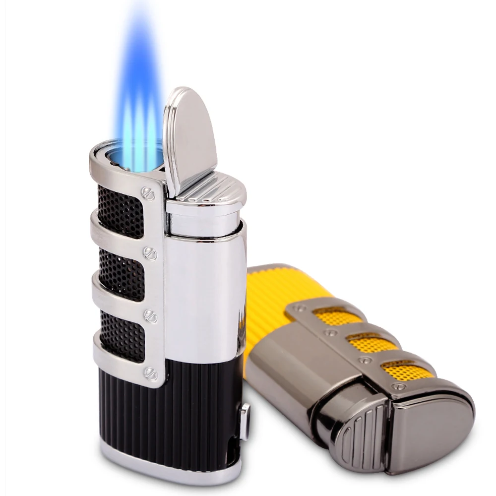 Puro Cigar Lighter Butane 3 Torch Jet Flame Lighter W/ Cigars Cutter Punch Accessories Windproof Charuto Lighter Gift Box