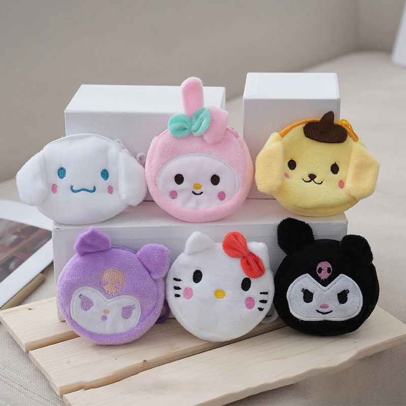 Sanrio Kawaii My Melody Kuromi Cinnamoroll Kt Cat Plush Toy Keychains Small Pendant Coin Purse headphones storage bag