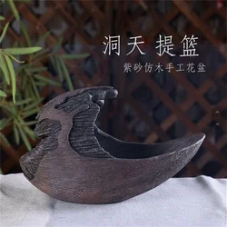 Simulate Wood Pattern Ceramic Bonsai Pot,Handmade,Garden Decoration,Made by Purple Sand