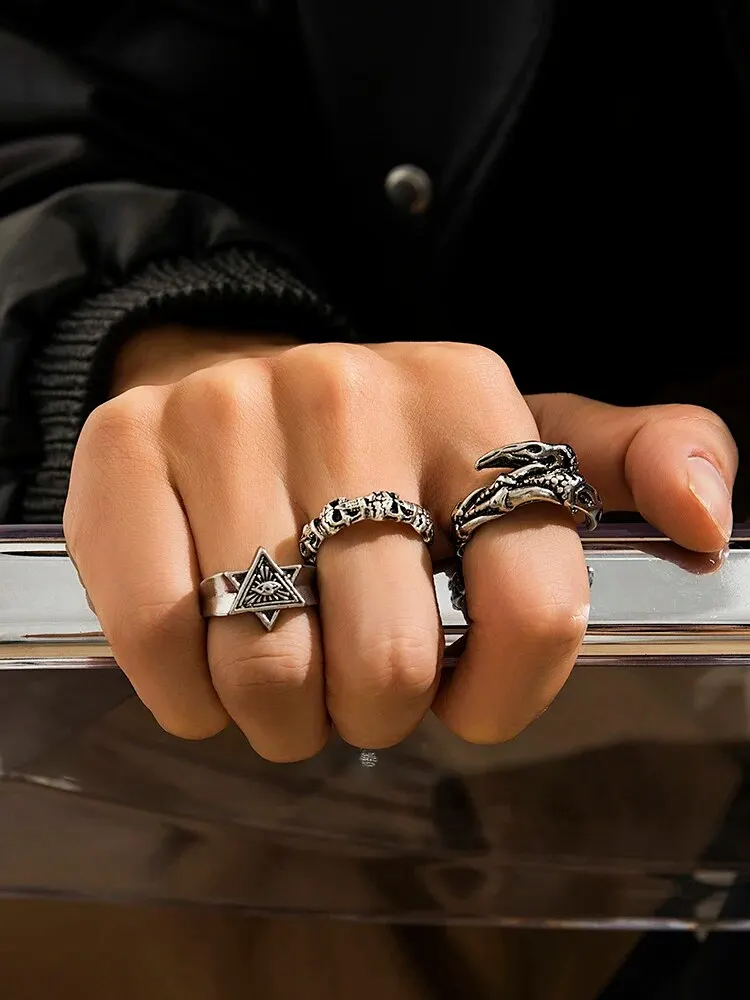 Vintage Cool Claw/Geometry Rings Set dla mężczyzn Modne codzienne akcesoria do pierścionków na palce na dłoni 2024 Biżuteria modowa Męskie prezenty — zdjęcie 2