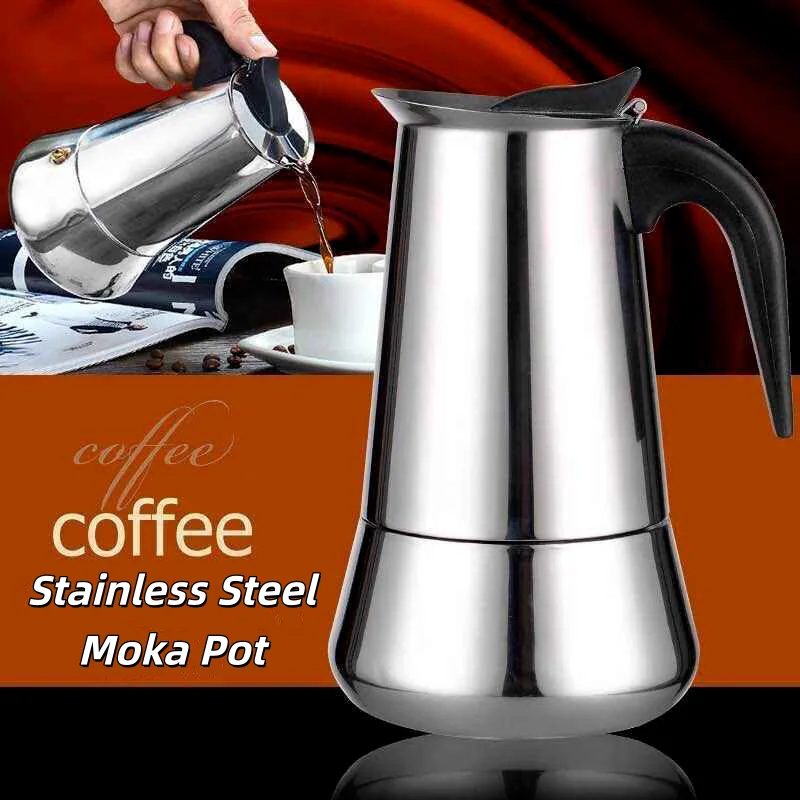 

Stainless Steel Moka Coffee Maker Coffee Maker Pot Coffee Pot for Kitchen Mocha Espresso Latte Stovetop Filter 2/4/6/9 Cups