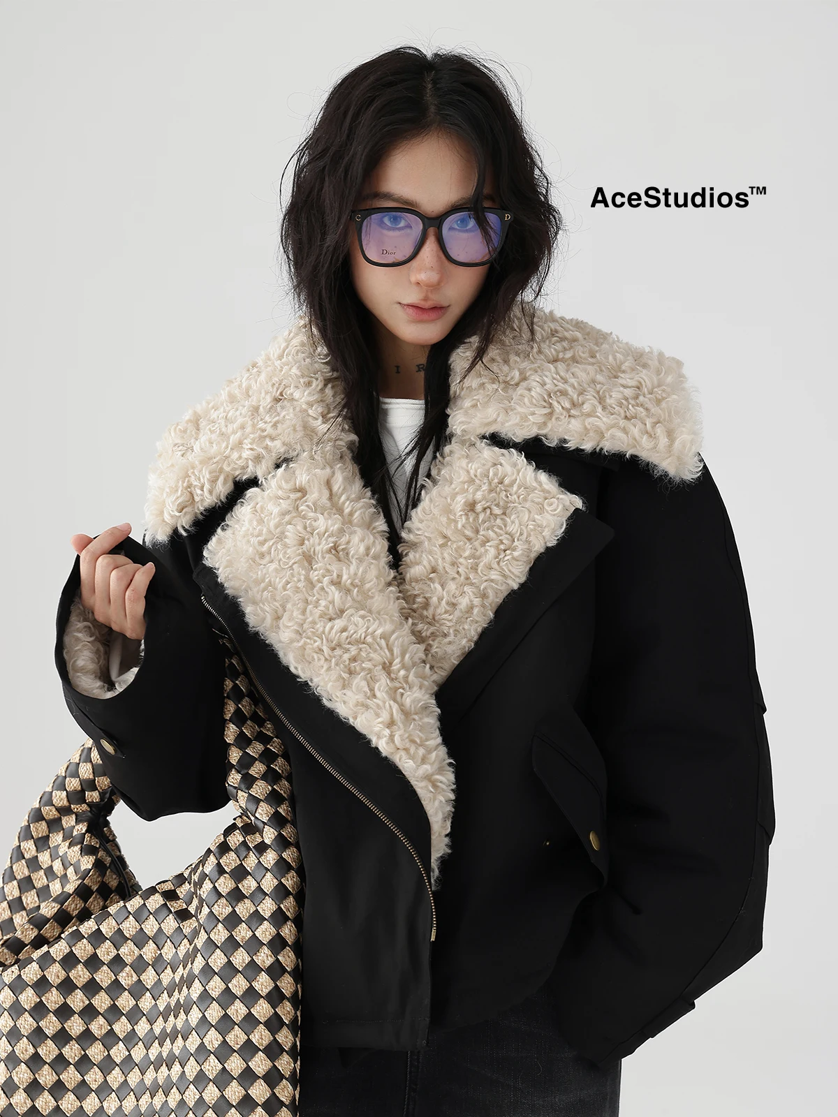 

Двусторонняя одежда, хлопковое дэт с воротником из овечьего меха в американском стиле ретро, женское зимнее пальто обычного кроя с застежкой-молнией