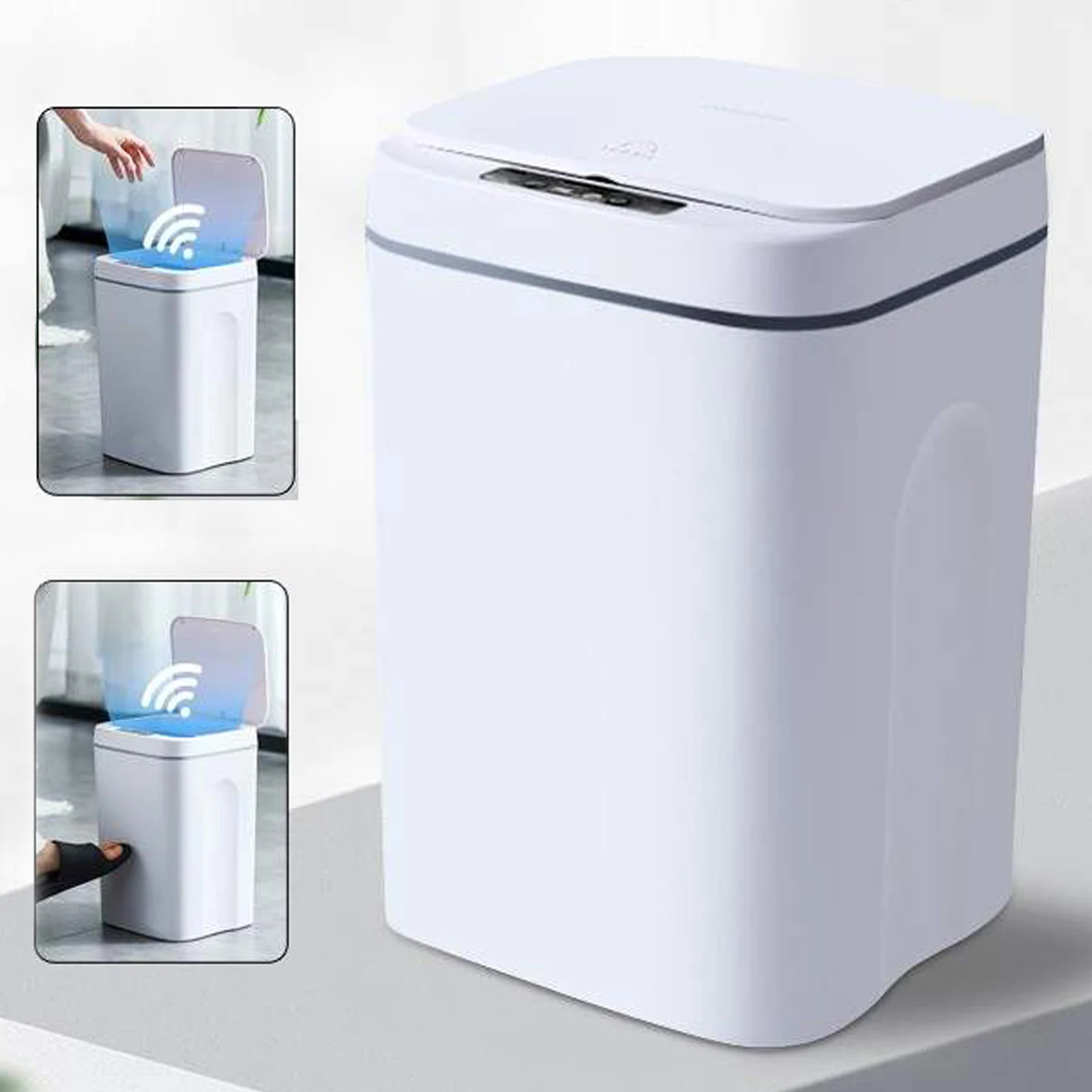 

Touchless 16L/4.22Gal Automatic Induction Trash Can Intelligent Motion Sensor Trash Can White Plastic Infrared Sensing Trash Can