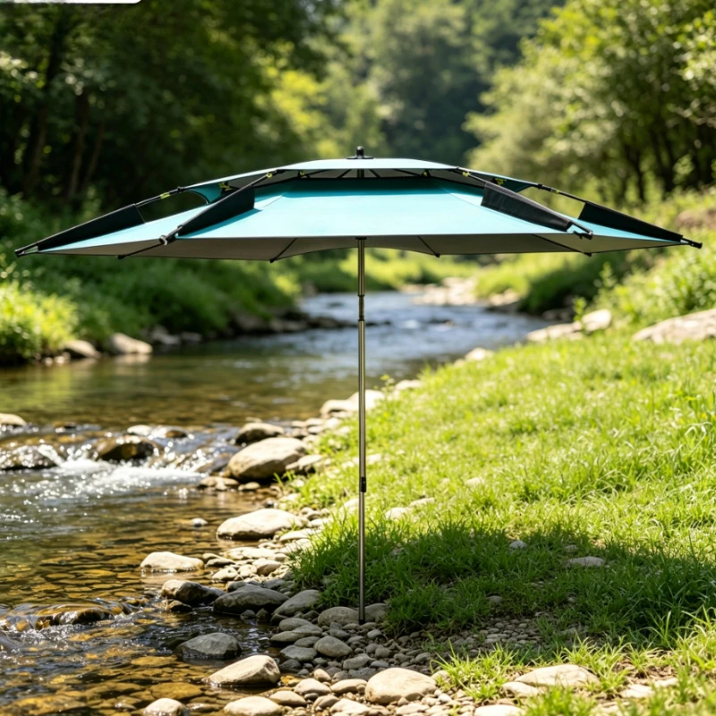 Double Layer Fishing Umbrella Black Coated Waterproof Sun Shade Heavy Duty Wind Resistant Angling Shelter Outdoor 낚시 우산