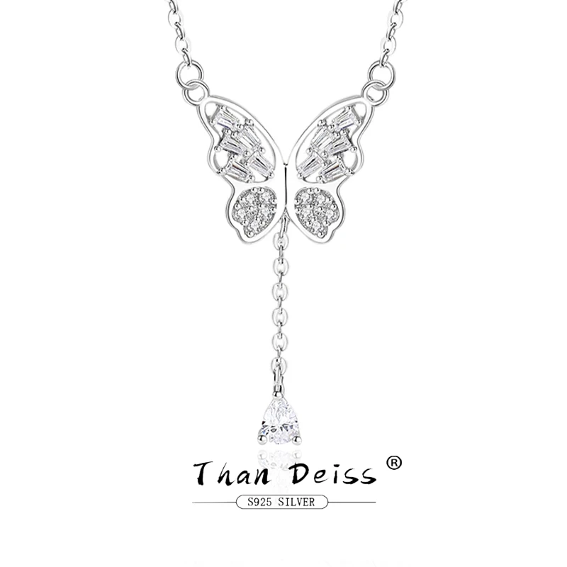 

Original Design S925 Silver Bow Tassel Necklace Simple Top Quality Zircon Pendant Aesthetic Design Gift Exquisite Women Jewelry