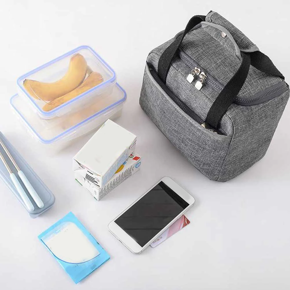 

Insulated Lunch Tote Bag Oxford Fabric Waterproof Leakproof Thermal Storage Bag Front Pocket Picnic Bento Sundry Shopping