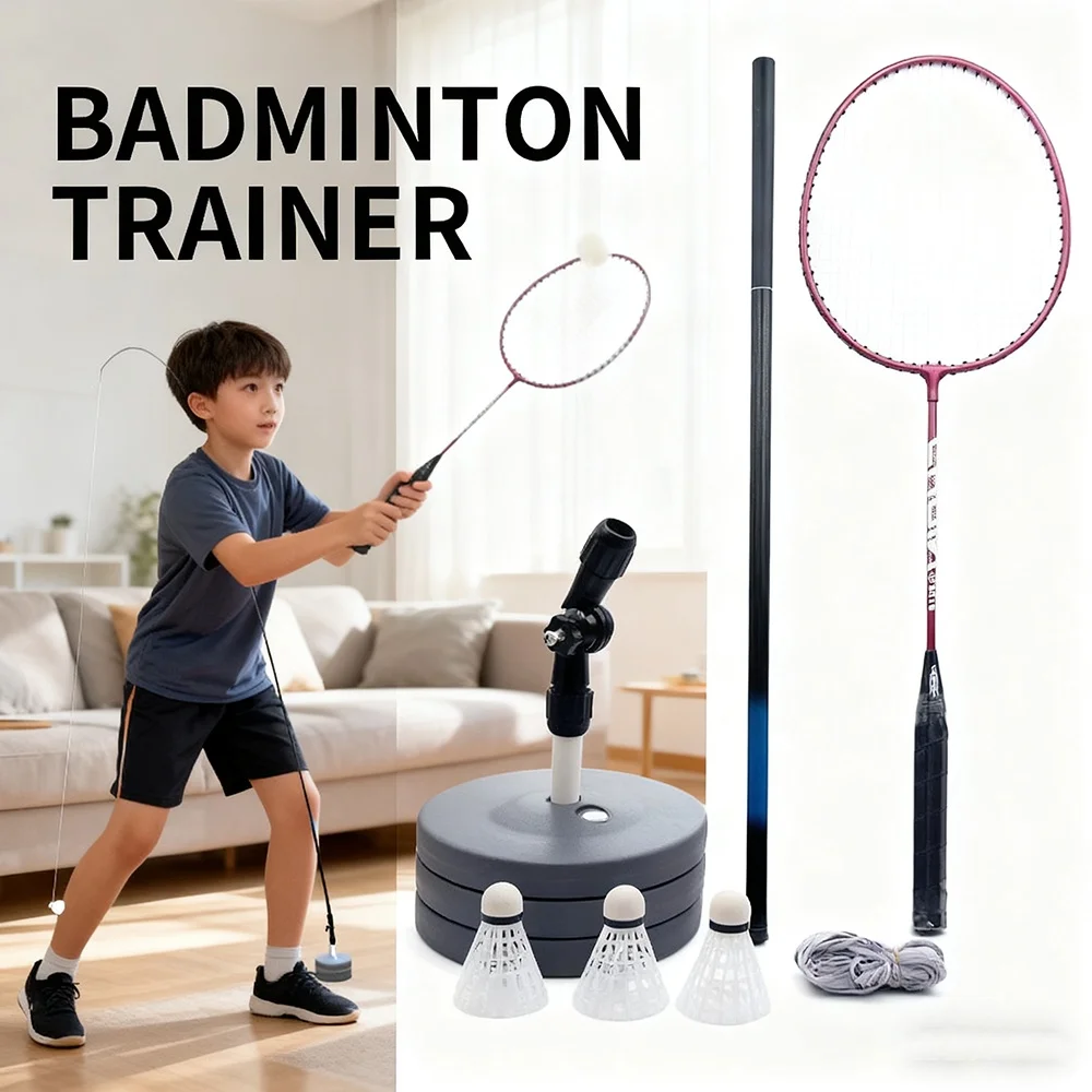 

Sports Badminton Single-Player Trainer: Portable Self-Practice Tool with 3 Shuttlecocks
