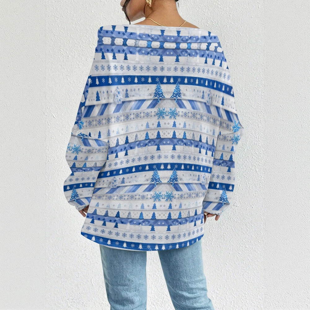 سويت شيرت نسائي بدون أكتاف لحفلات عيد الميلاد مع حاشية برباط، بلوفر كاواي منقوش للعطلات لهدايا عيد الميلاد #4