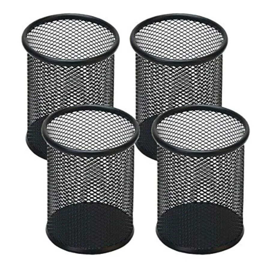 Pen Holder Mesh Pencil Holder Metal Pen Holder Cup Pencil Cup Holder for Desk Office Pen Organizer Black, 4 Pack