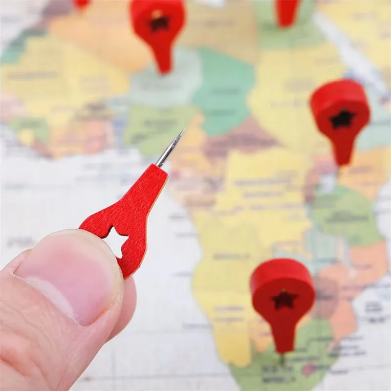40 Pcs Map Markers Wooden Drawing Photo Wall Studs Cork Board Pins Thumbtack Pushpins Painting Tool