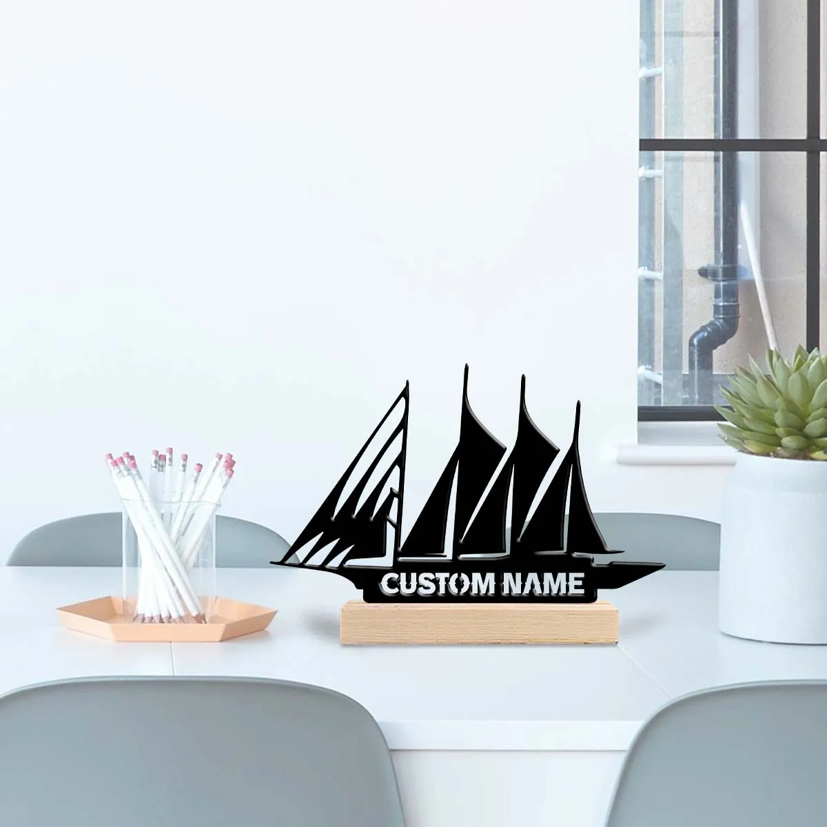 1Pc Wooden Base Csutom Ship Desktop Metal Art,Home Office Hotel Cafe Club Desktop Decor,The Best Gift for Family and Friends
