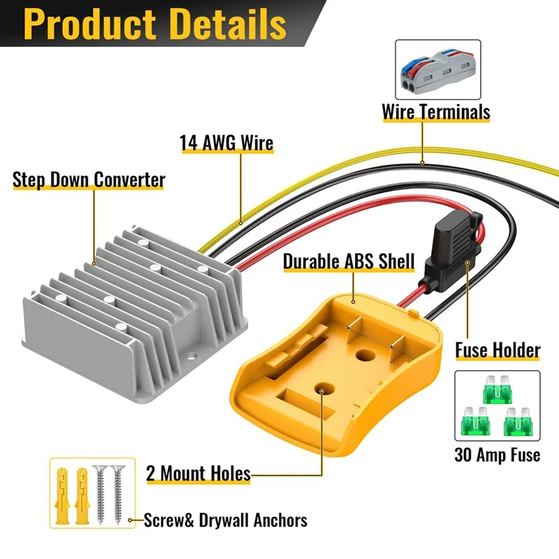 20V To 12V Step Down Converter DC 12V 20A 240W Buck Converter Regulator For Dewalt 20V Step Down Converter 1Set