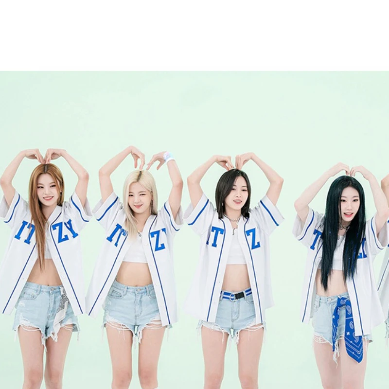 Kpop Girl Group Dance Sexy White Short Sleeve Coat Baseball Jackets Clothes Hip Hop Blue Tassel Denim Shorts Women Two Piece Set