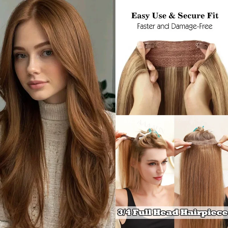 Premium Human Hair Fish Line Hair Weft 16inch One Piece Clip In Hair Extensions Ready Stock Wholesale Color 1B #4