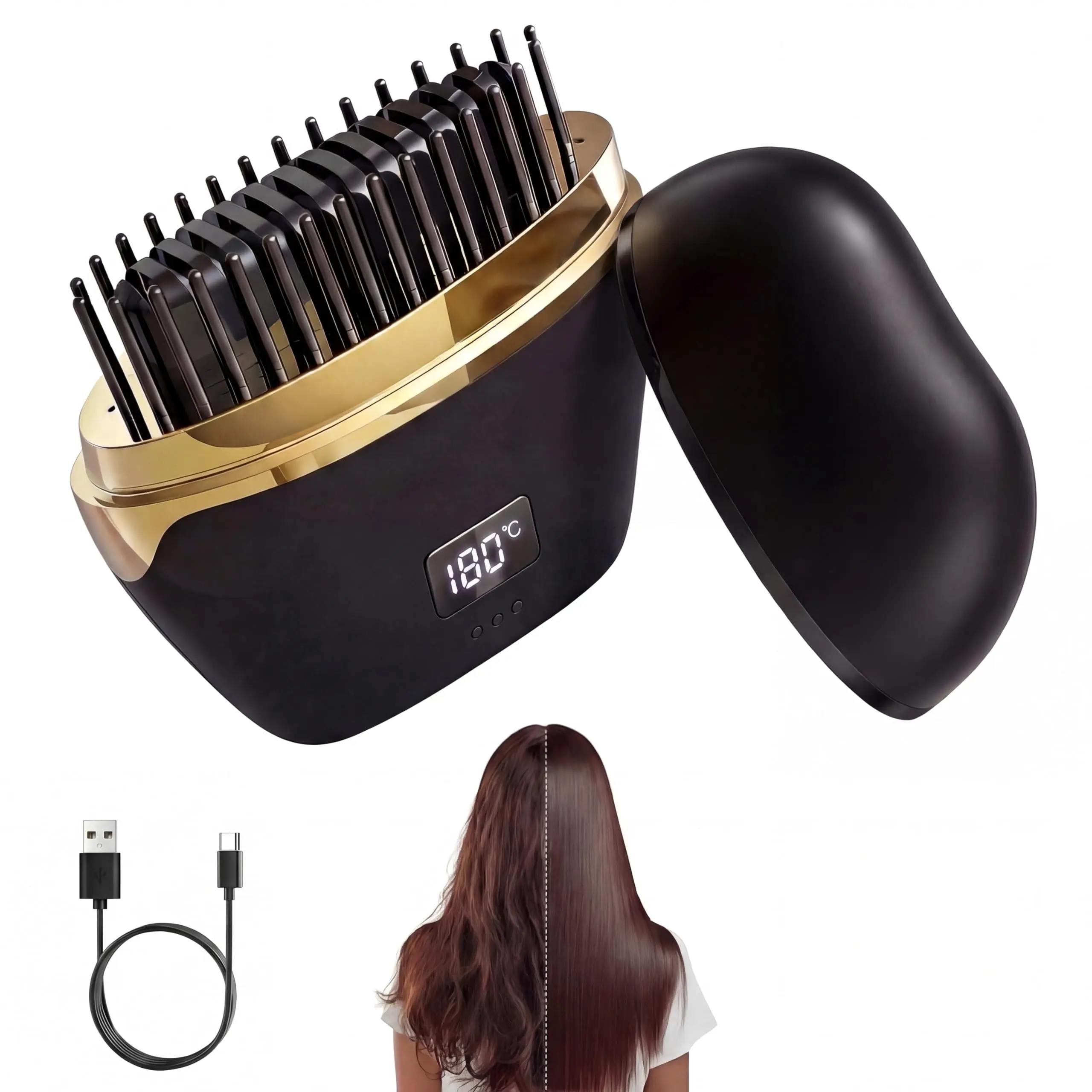 

2026 Mini Hair Straightener Rechargeable Wireless Portable Hair Straightener Brush Anti Scald Shell Lightweigh for Travel Gift