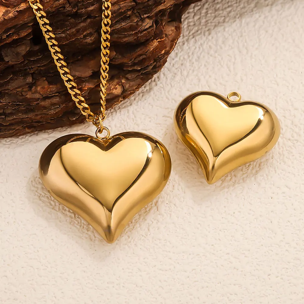 ステンレス製のハートチャーム、中空PVD金メッキペンダントコネクター、女性用イヤリングネックレスジュエリー製作アクセサリー