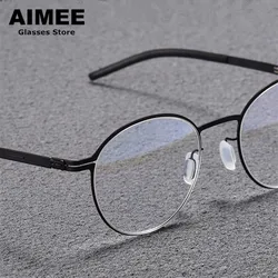 Germany Brand Titanium Ultra-light Glasses Frame Men's Vintage Round Screwless Eyeglasses Women High Quality Fashion Spectacles