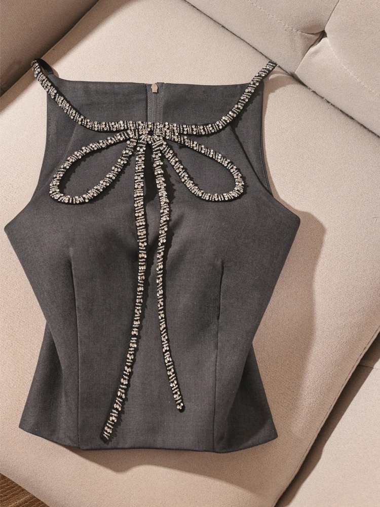 

Heavy-Embroidery Knot Strapl Vest Women's Summer Innerwear Outerwear Sweet-and-Spicy Svel Ne Hanging Top