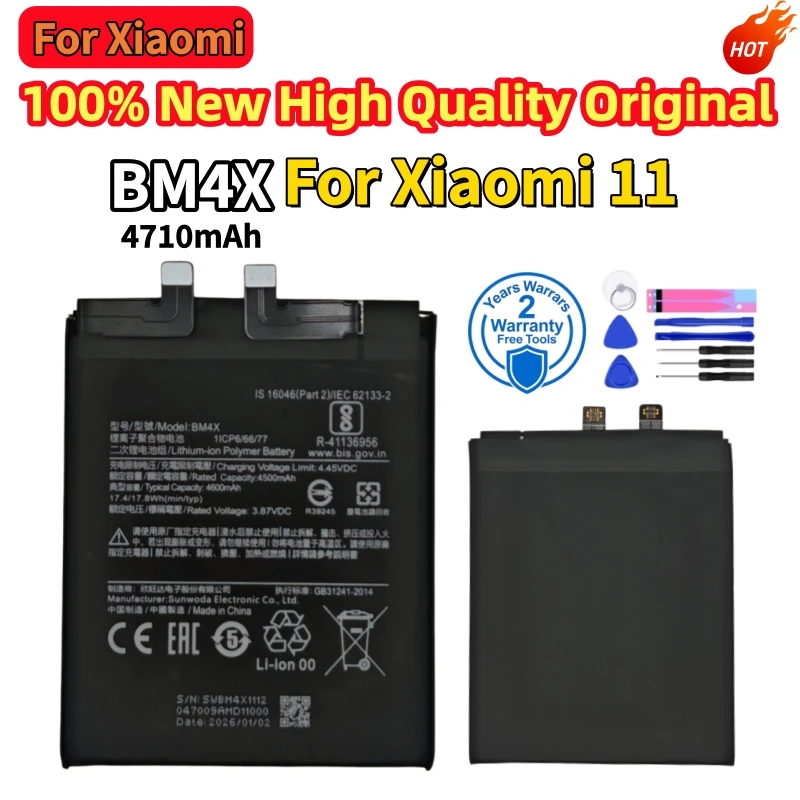 100% New High Quality Original BM4X 4710mAh Battery For Xiaomi 11 Mi11  Phone Replacement Batteries Fast Shipping+Free tools