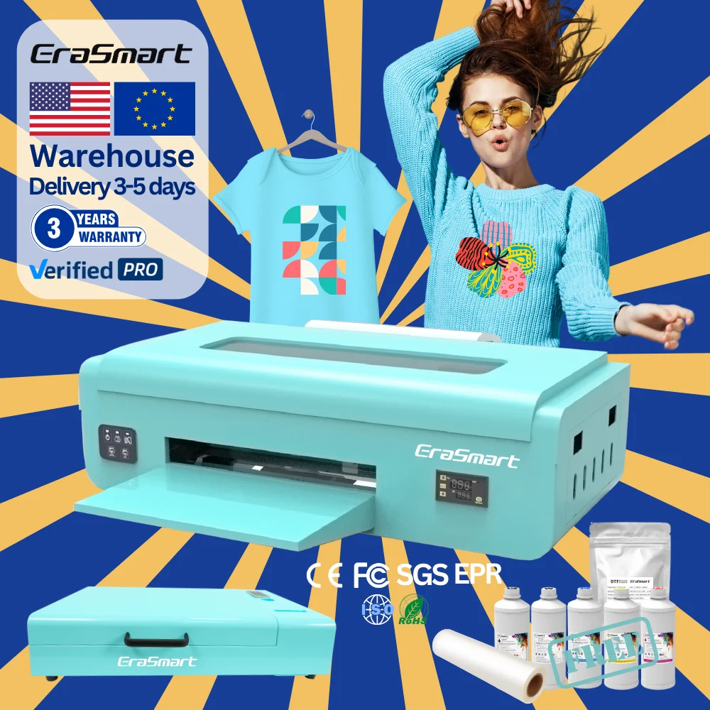 

Erasmart 13 Inch 30cm A3 1390 XP600 Heat Transfer Print T-shirt Printing Machine Inkjet DTF Printer Machines for Small Business