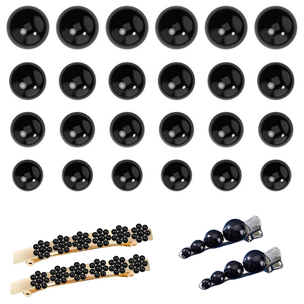 1 Pack Black Imitation Pearl Half Round Pearl Flat Back Scrapbook Bead DIY Decoration Crafts Jewelry Making Supplies Accessories