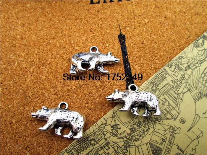 

50pcs-- Antique Tibetan Silver Bear Charms Grizzly Pendants ,DIY Supplies 24x15mm