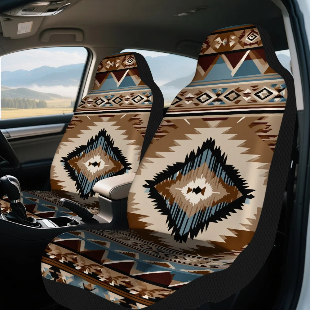 2pcs Southwest Tribal Geometric Car Seat Covers Fit For Cars, Trucks, Vans & SUVs - Southwest Tribal Print Front Seat Protectors