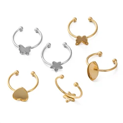 5pcs Stainless Steel Adjustable Ring Base Settings Blank Bezel Cabochons Flat Blank Heart Tray Resin Ring for Jewelry Making
