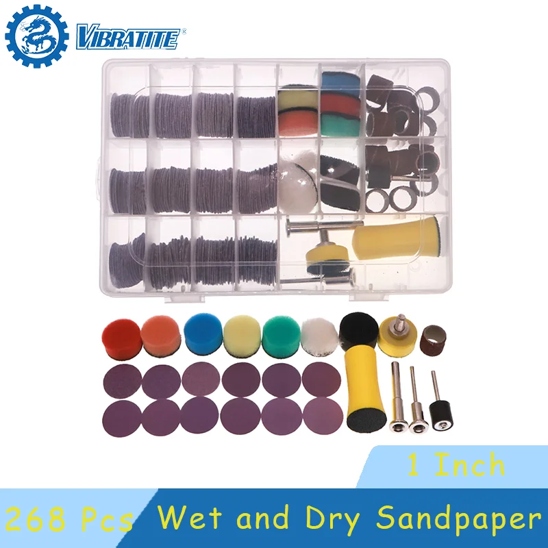 

1-дюймовая влажная и сухая наждачная бумага, 268 шт., зернистость 60-10000 с полировальной губкой, шлифовальная пластина для полировки и шлифования металла