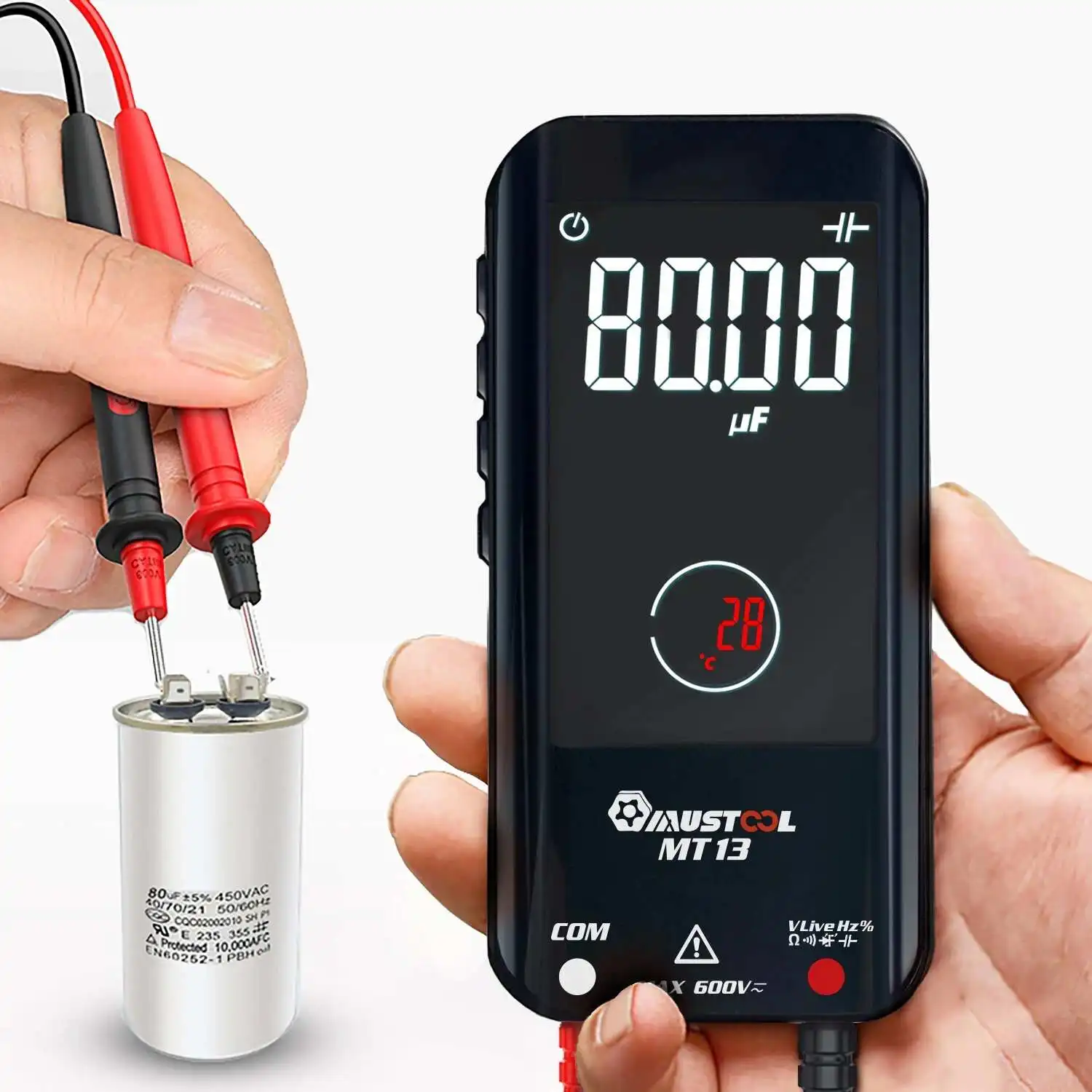 Imagem -02 - Mini Multímetro Inteligente Digital True Rms Built-in Bateria de Lítio Recarregável Tester de Tensão 3.2 Tela Colorida Mustool-mt13