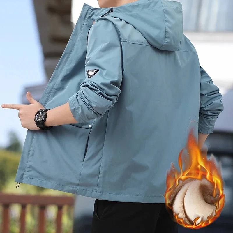 

Thick Fleece Men's Hooded Jacket Autumn Windbreaker Trench Coat Oversized Outerwear Bomber Camping Loose Thin Softshell Jackets