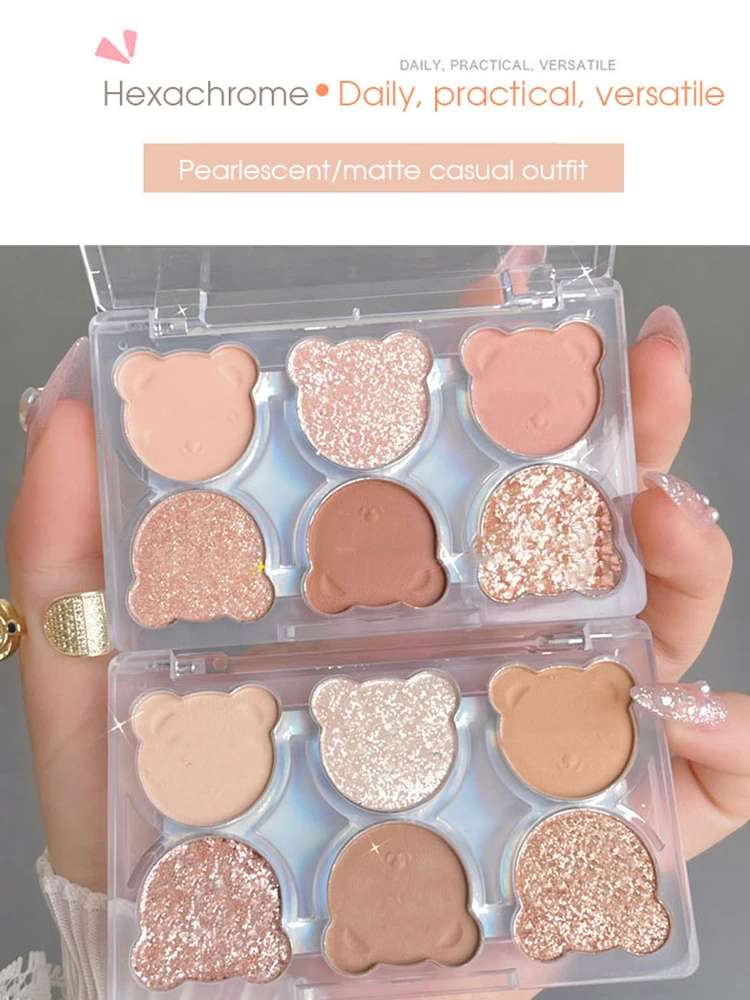Cub sechsfarbige Lidschattenplatte, matt, perlmuttartig, feiner Blitz, helle Erdfarbe, Highlight-Faceliftplatte