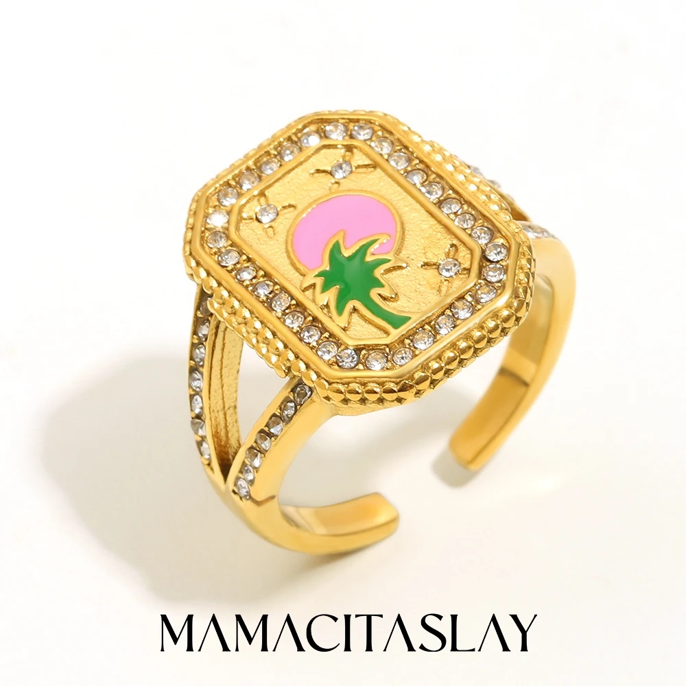 MamacitaSlay 316L roestvrij staal emaille zirkoon hart ster maan ring ketting partij waterdichte sieraden dames charme sieraden