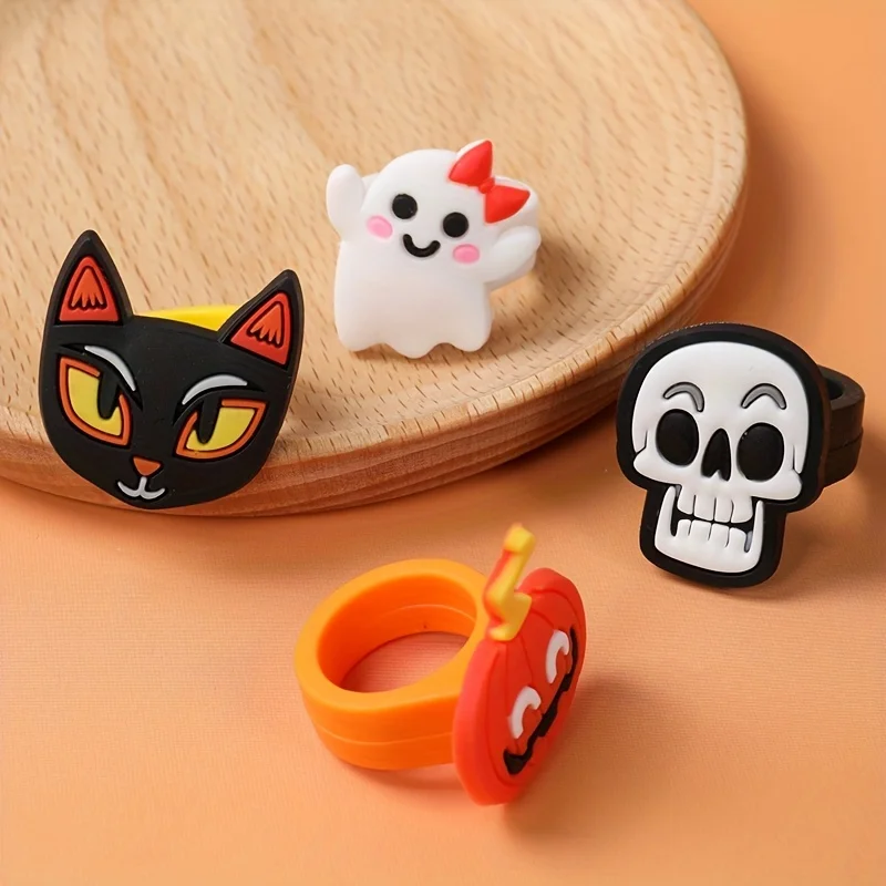 Halloween Silicone Rings - 12 Pack Party Favors for Guests, Trick or Treat Decoration, Non-Toxic Silicone