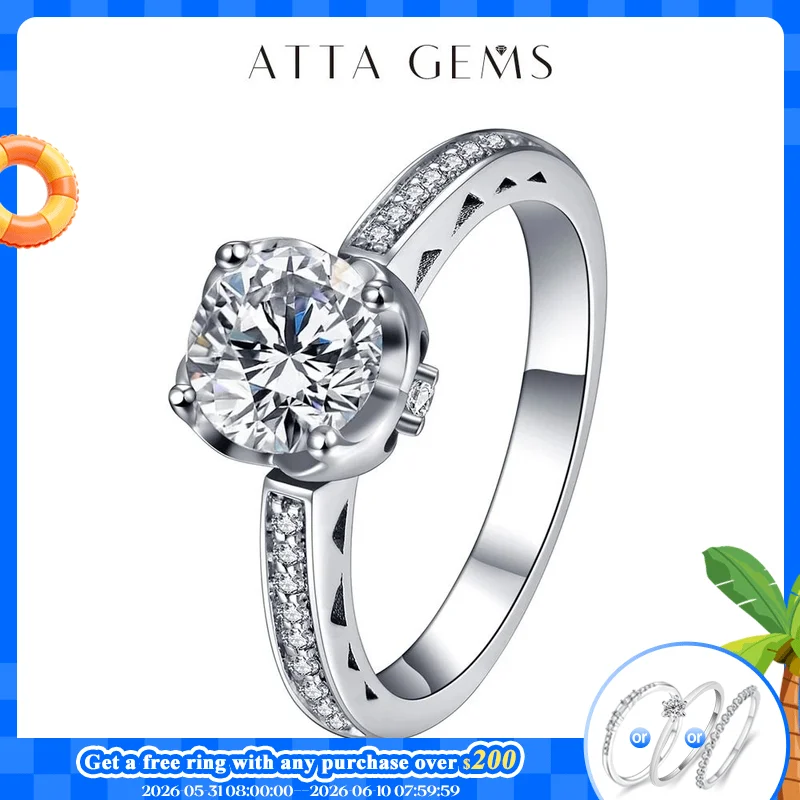 

ATTAGEMS 1ct 6.5mm Round Cut D VVS1 Moissanite 925 Silver Ring Diamond Test Passed Fashion Claw Setting Women Girlfriend Gift