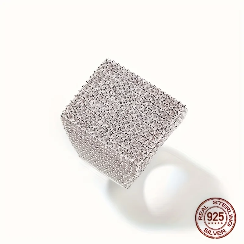 وصل حديثًا خواتم استرلينية فاخرة من 925 لعام 2025 للرجال نسخة واسعة مبالغ فيها مستطيلة من الزركون مثلج خارج خاتم هيب هوب وردي #3