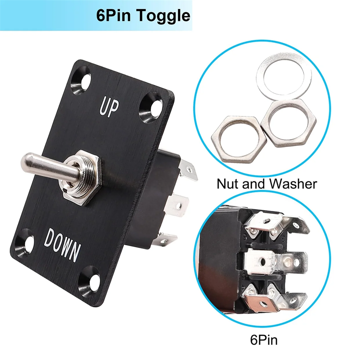 Interruptores de alternância oscilantes momentâneos 6 pinos 3 posições (ON)-Off-(ON) UP/Down Polarity Reverse Switch com painel, fios e tampa