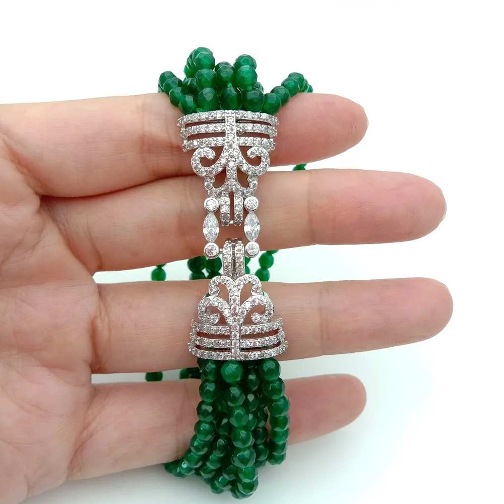 

8-дюймовый 7-рядный браслет из зеленого нефрита с застежкой Cz