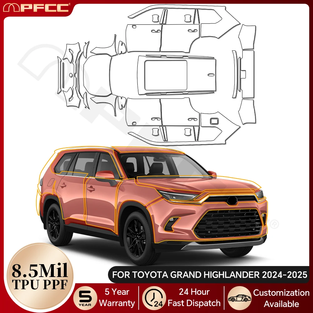 

For Toyota Grand Highlander 2024 2025 Car Body 8.5Mil TPU Paint Protection Film Anti-scratch Pre-cut PPF Bra Clear Resistant