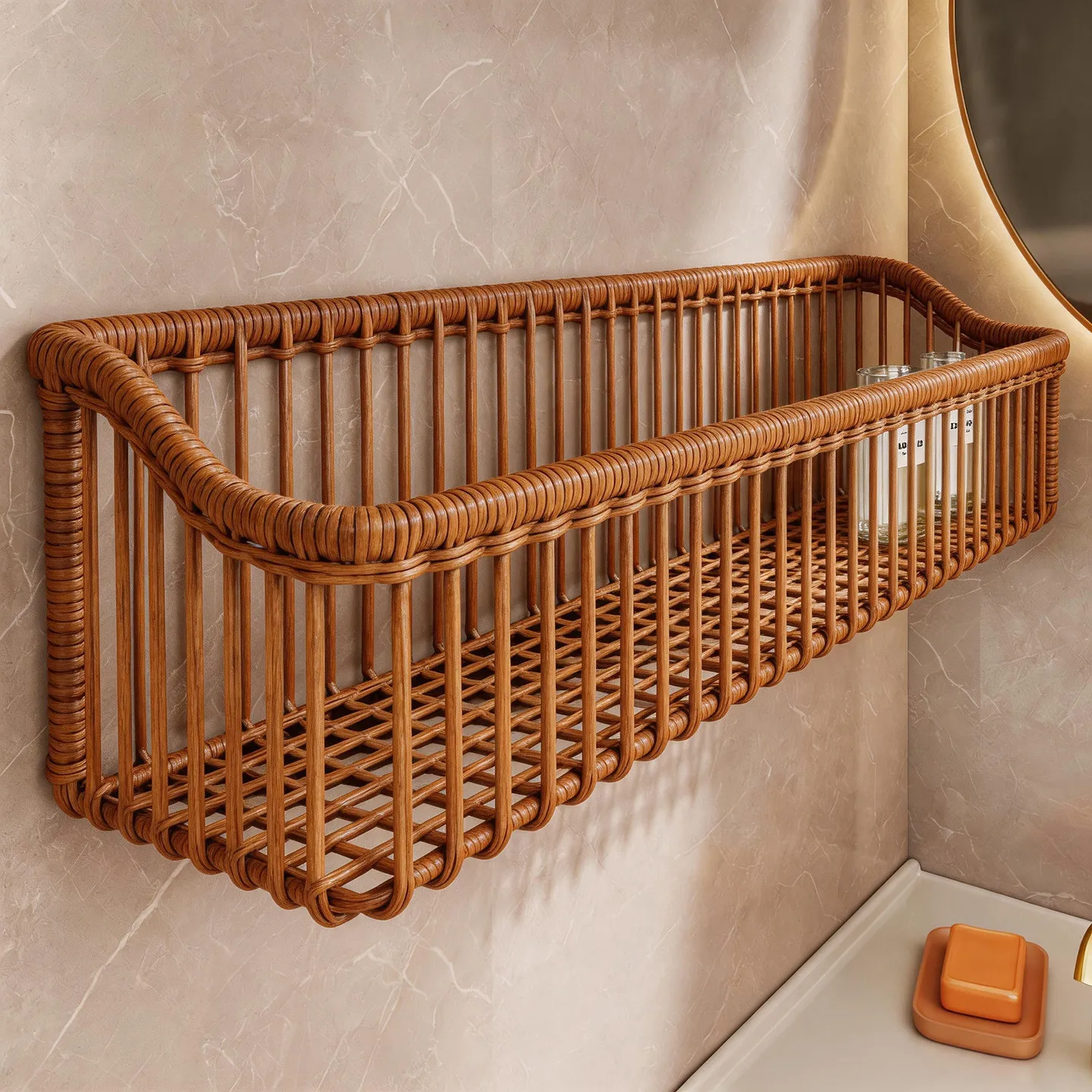 YFY No punching wall rack bathroom hollow drain storage basket countertop dual-purpose bathroom washstand finishing basket