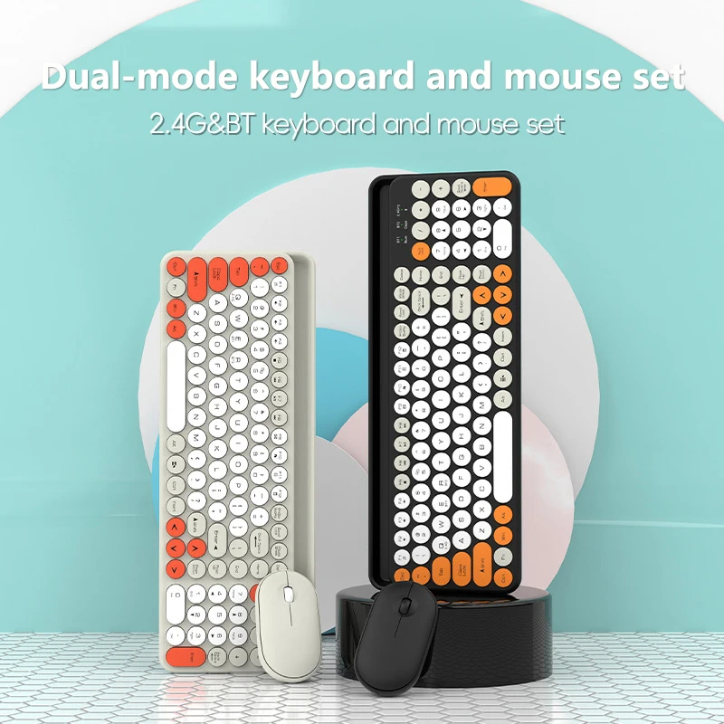 2.4G Wireless Bluetooth Dual Mode Punk Wireless Dot Keyboard And Mouse Set Computer Wireless Game Office Keyboard And Mouse Set