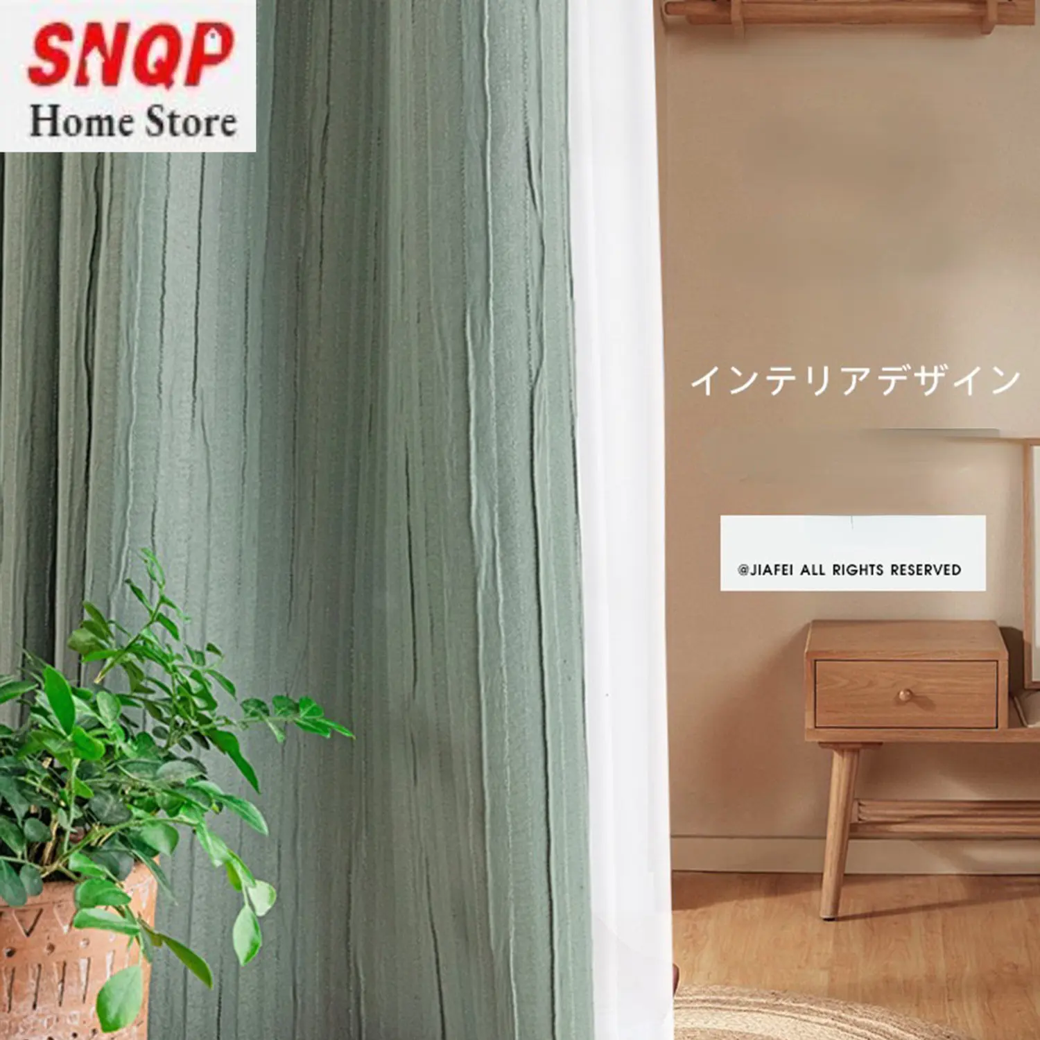 

Modern minimalist matcha green Japanese living room dining room bedroom balcony pleated curtains solid color blackout