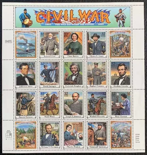 Year 1995 United States Post Stamps Postage Civil War Full Set All New 20 Collectible Postage Stamps Material For Scrapbooking