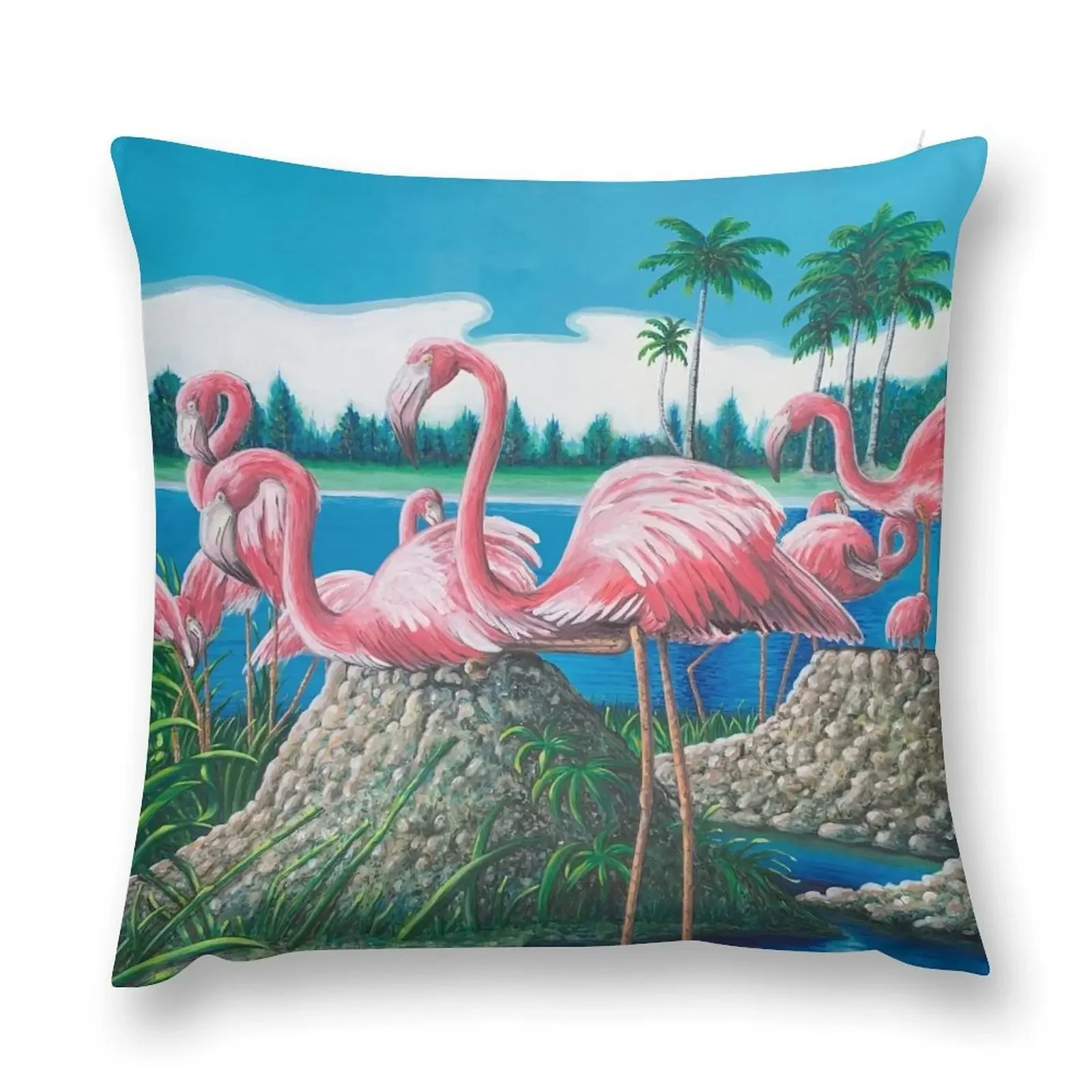 Flamingos Florida Vintage Postcard Series- Clark Creamer Throw Pillow Cushion Cover For Sofa christmas decorations 2025 pillow